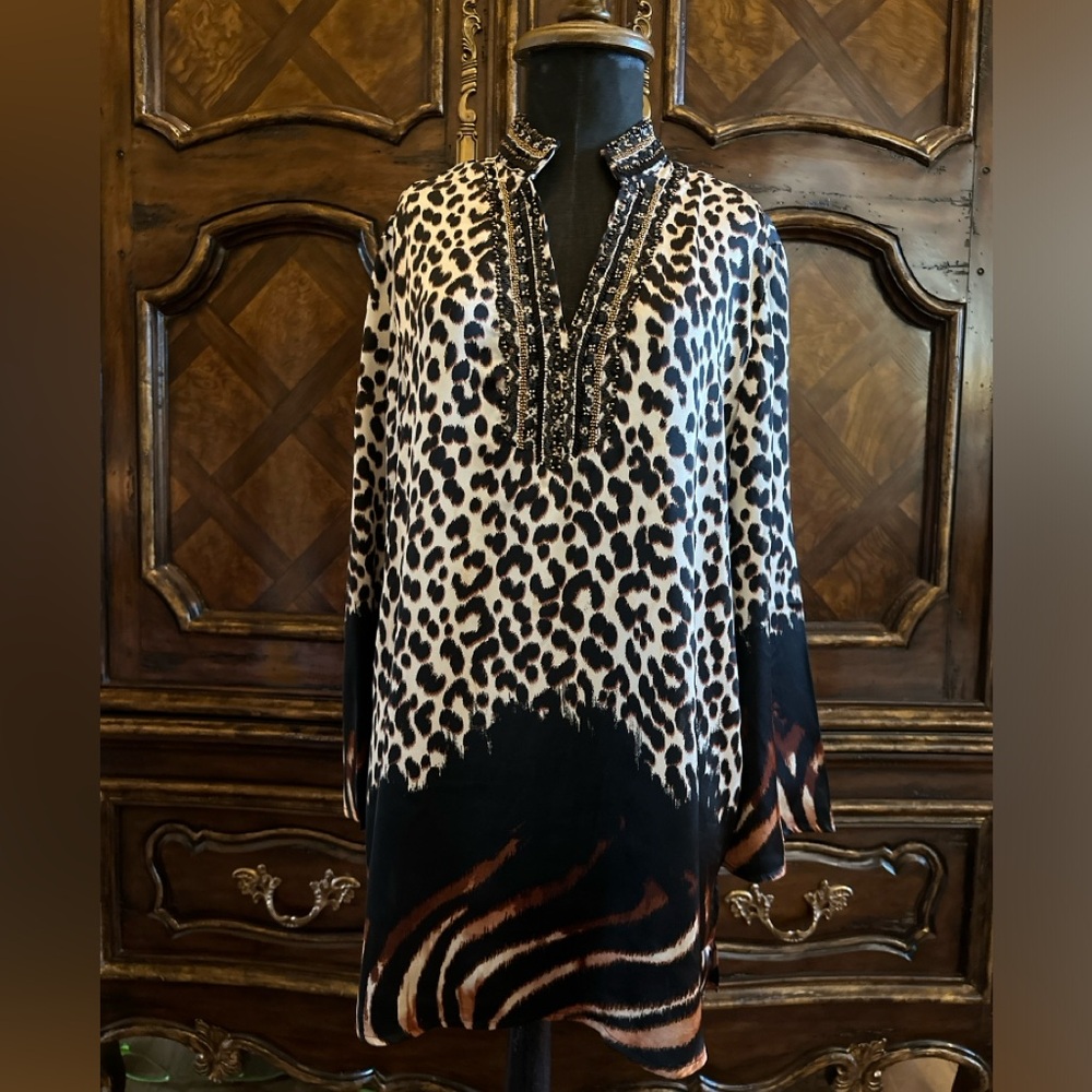 Chico’s Animal Print Beaded Top